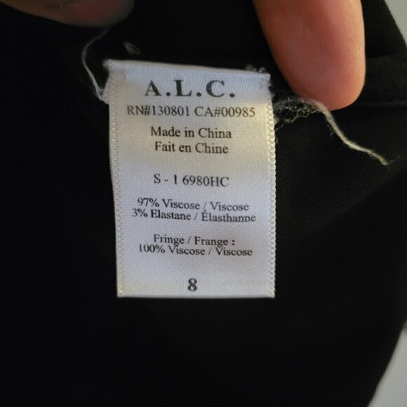 A.L.C. Black Lottman Fringe Shift Asymmetric Sleeveless Mini Cocktail Dress Sz 8 - Picture 10 of 12